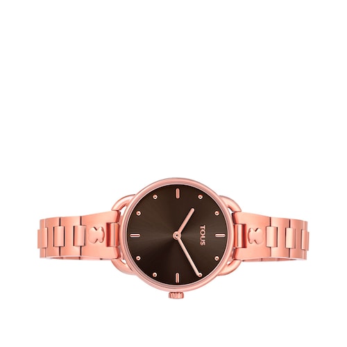 Montre Let Brazalete en acier/IP ros&eacute; avec cadran noir