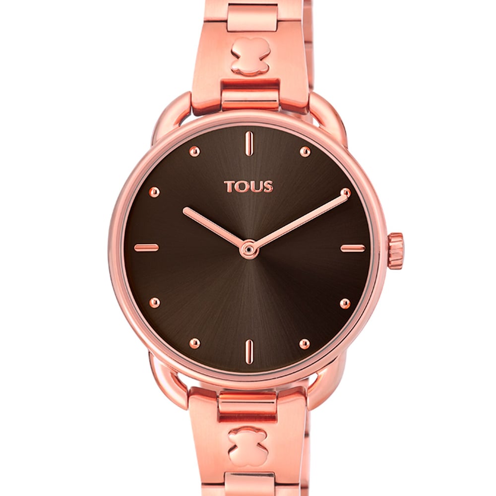 N&aacute;ramkov&eacute; hodinky Let z&nbsp;IP oceli v&nbsp;růžov&eacute; barvě s&nbsp;čern&yacute;m cifern&iacute;kem