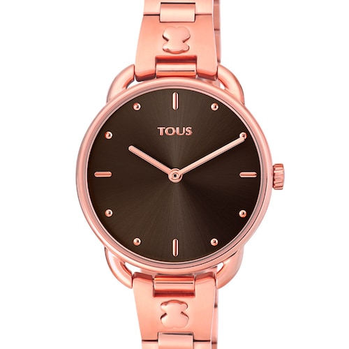 Montre Let Brazalete en acier/IP ros&eacute; avec cadran noir