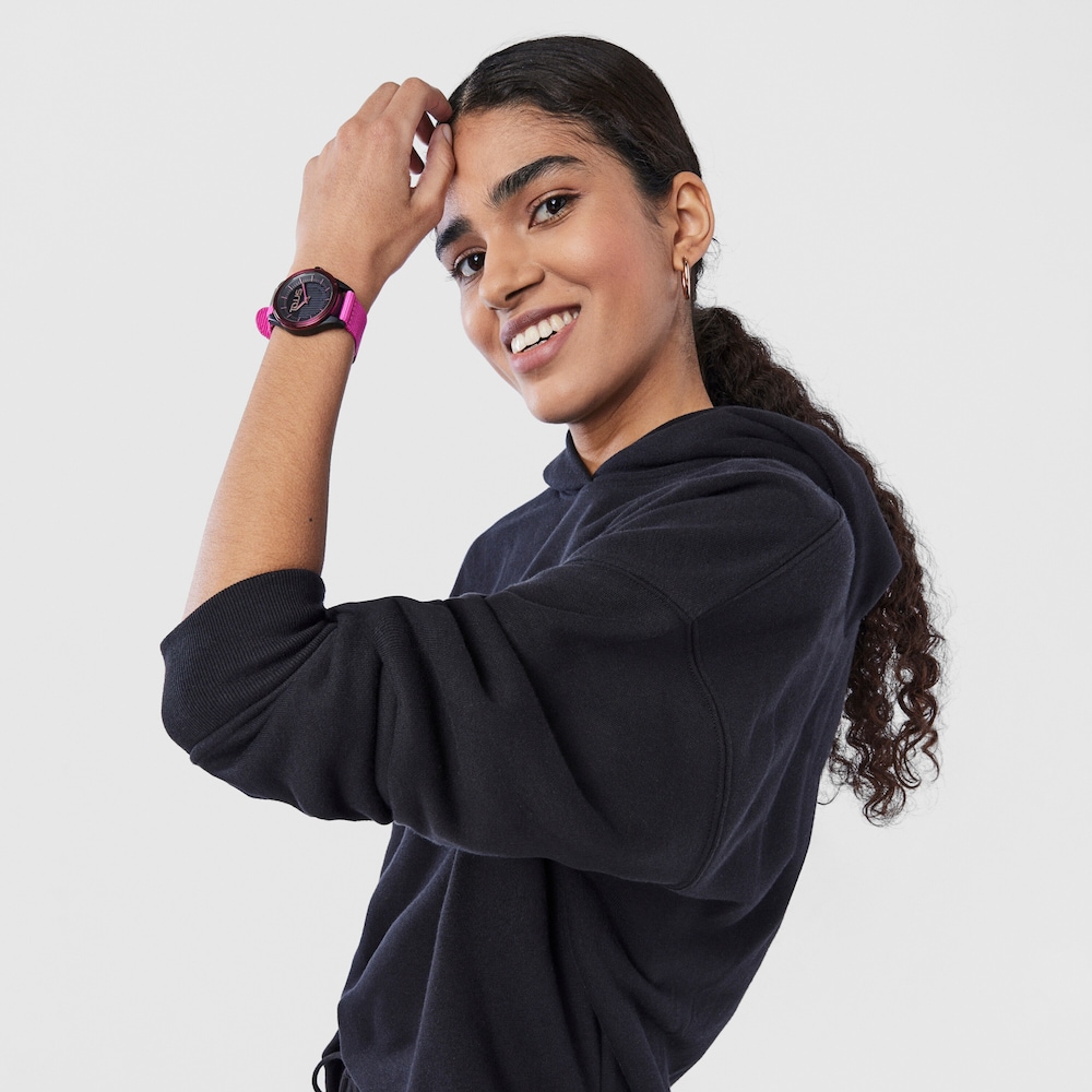 Fuchsia solar-powered and sustainable Vibrant Sun Watch