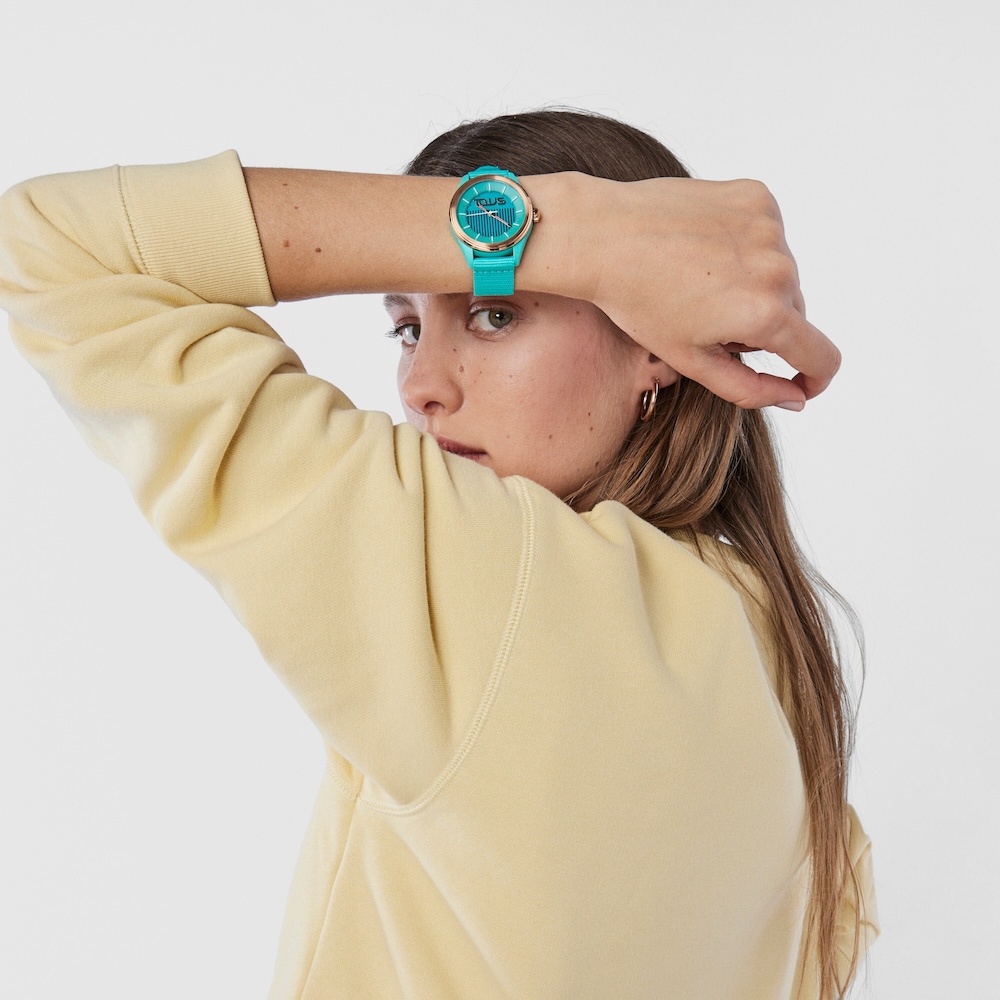 Turquoise solar-powered and sustainable Vibrant Sun Watch