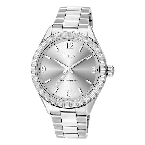 Silver-colored IP steel Tender Bear Watch with embossed bears image number 0