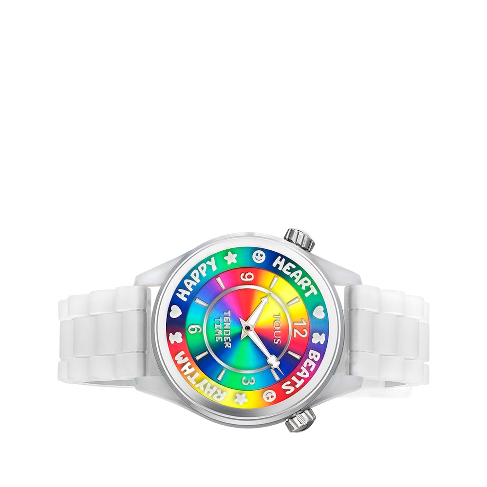 Steel TOUS Tender Time Watch with white silicone strap