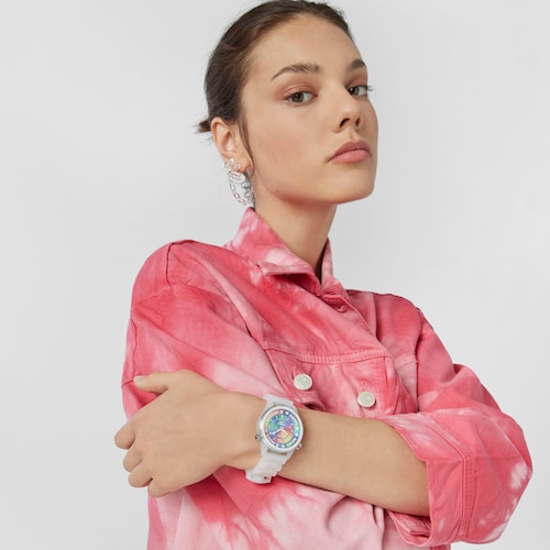 Reloj analógico TOUS Tender Time de acero con correa de silicona blanca