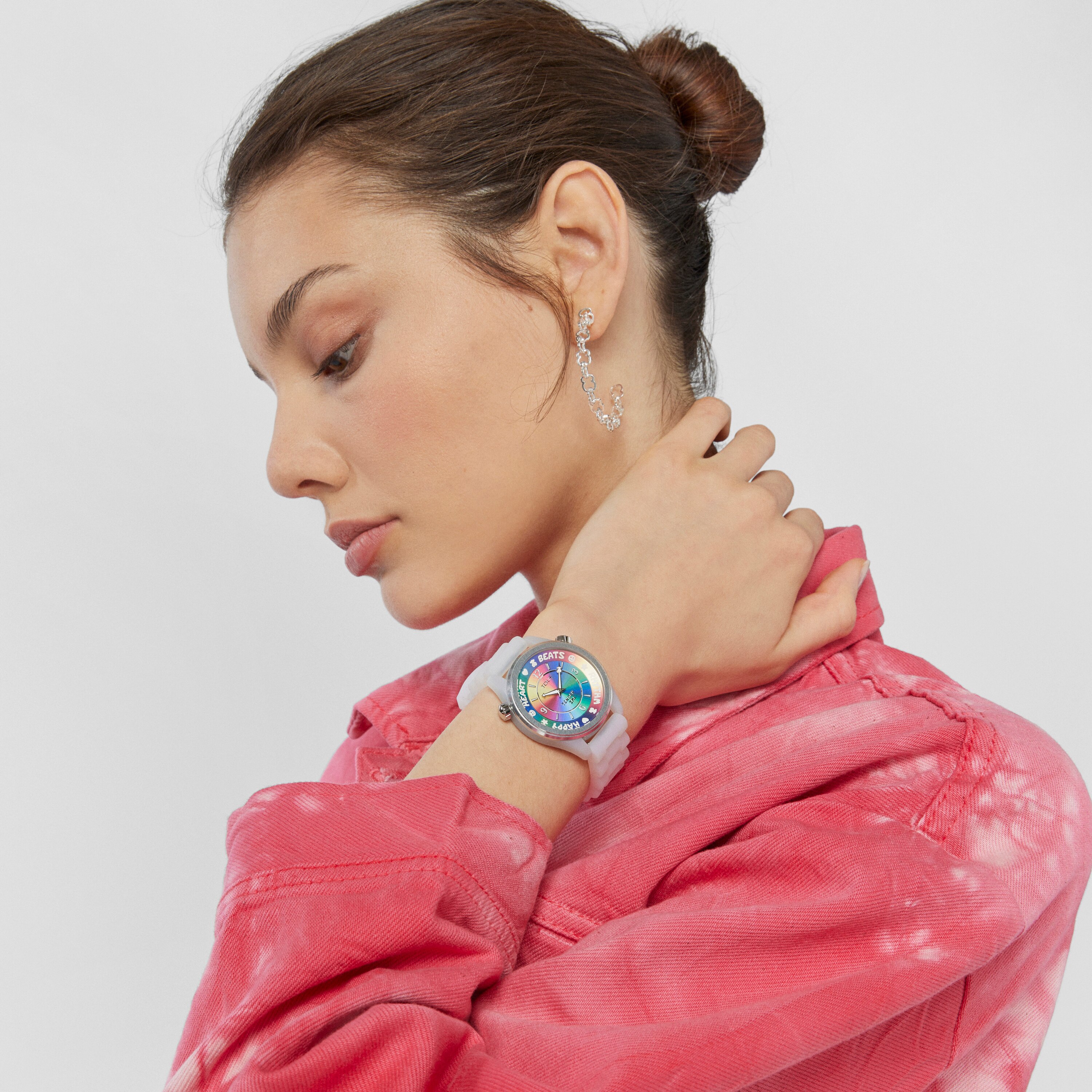 Steel TOUS Tender Time Watch with white silicone strap