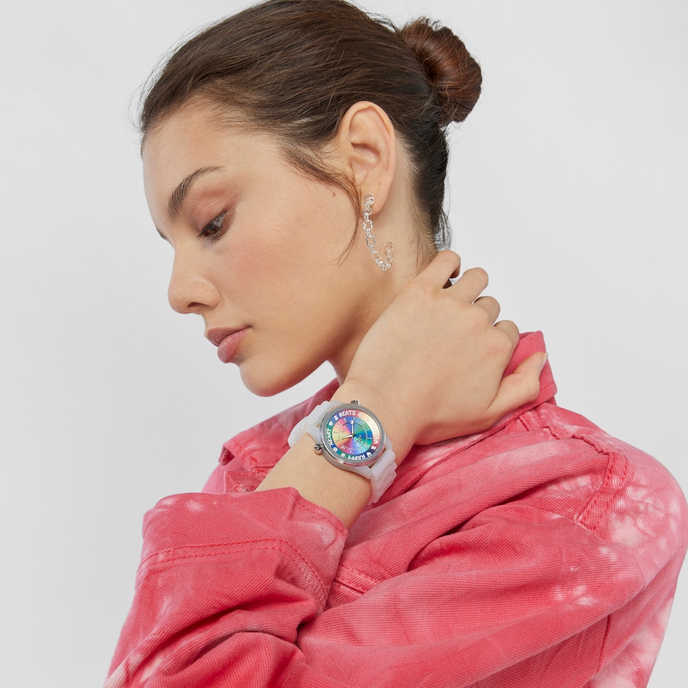 Steel TOUS Tender Time Watch with white silicone strap