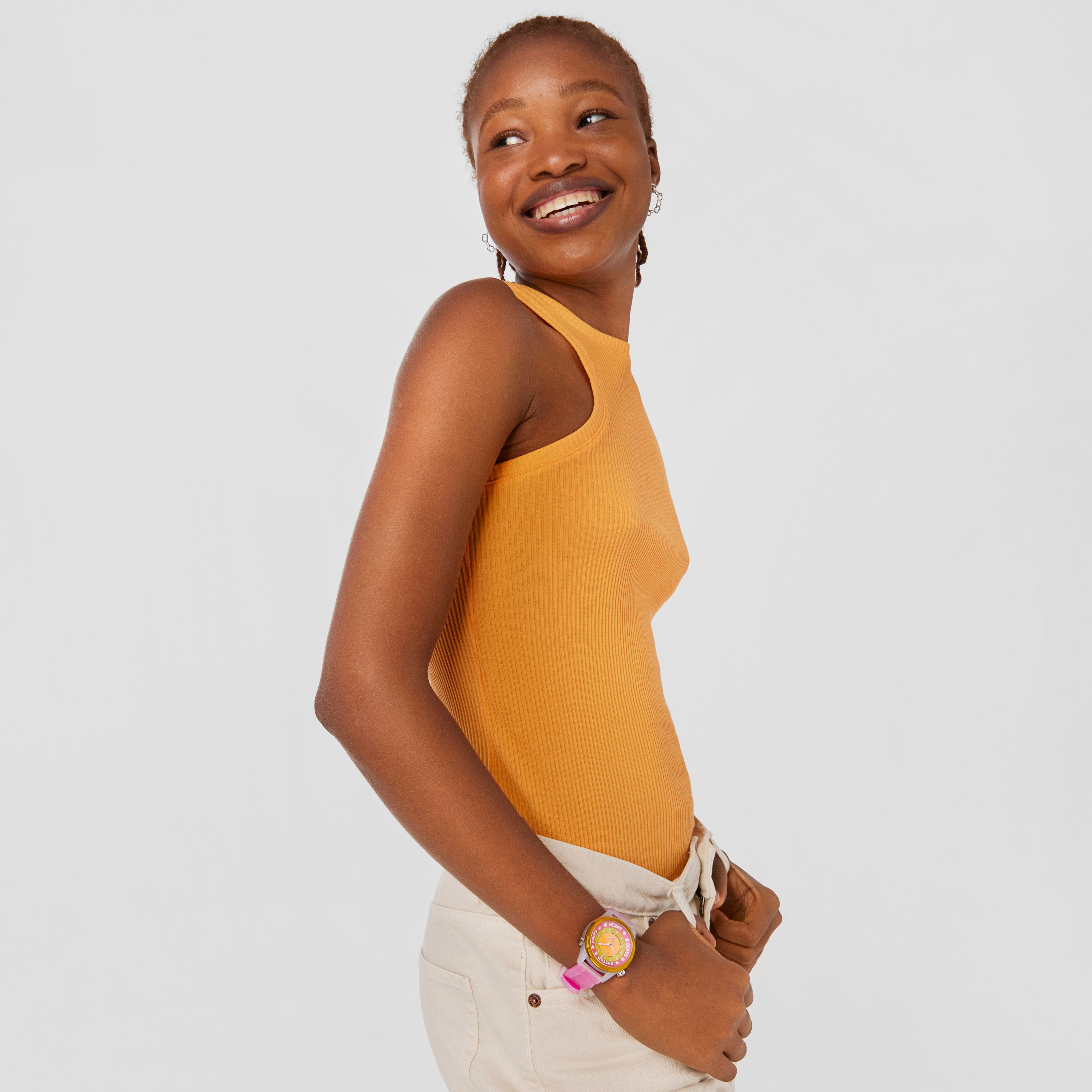 Steel TOUS Tender Time Watch with pink silicone strap and yellow dial