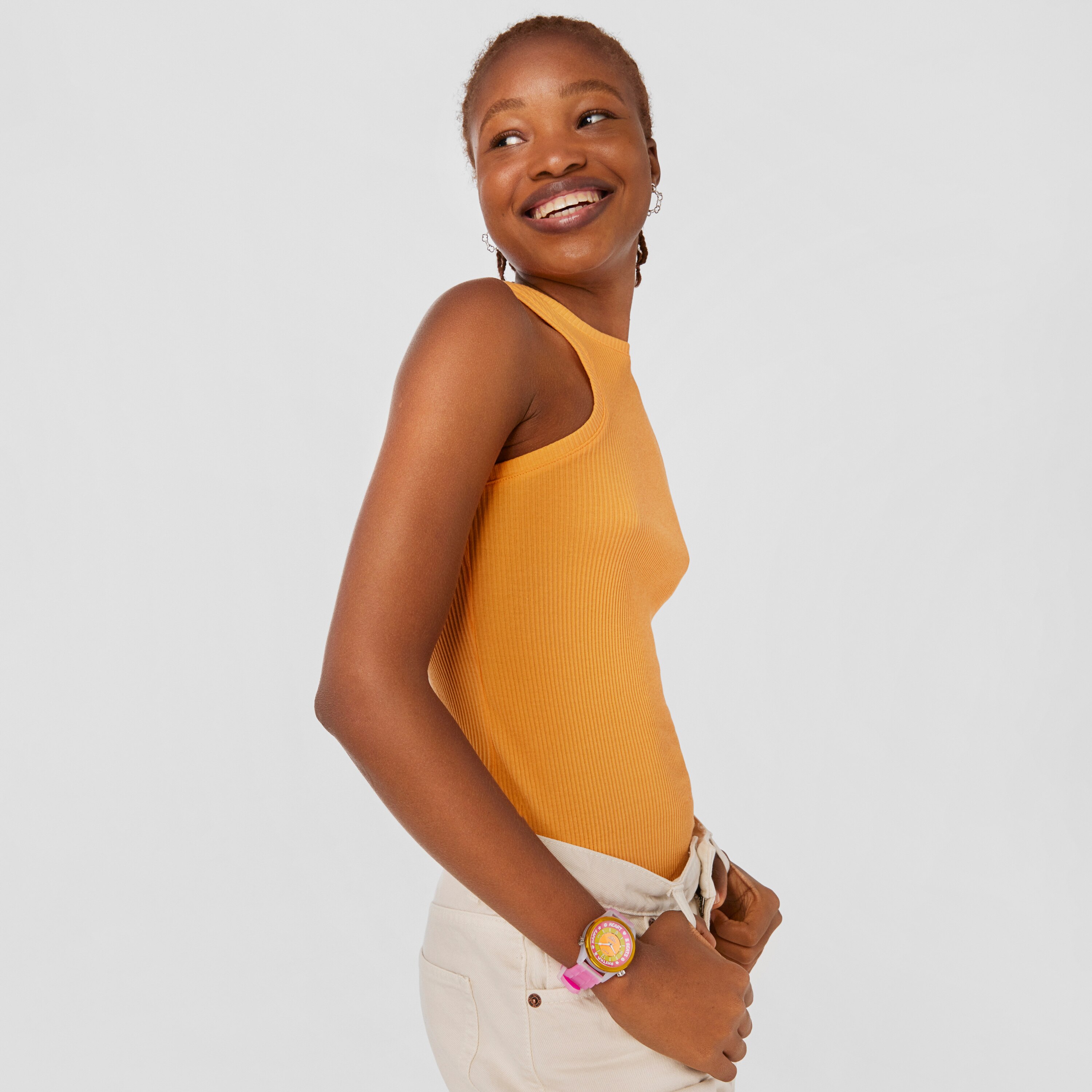 Steel TOUS Tender Time Watch with pink silicone strap and yellow dial