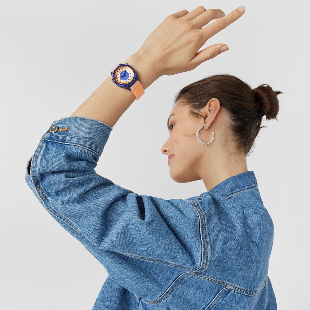 Steel TOUS Tender Time Watch with orange silicone strap and blue dial image number 3