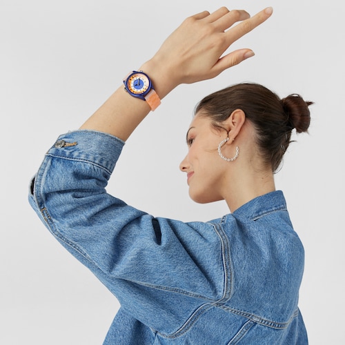 Reloj analógico TOUS Tender Time de acero con correa de silicona naranja y esfera azul