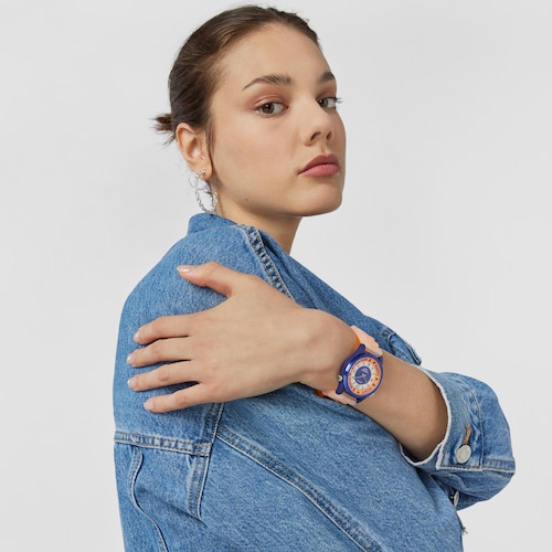 Reloj analógico TOUS Tender Time de acero con correa de silicona naranja y esfera azul