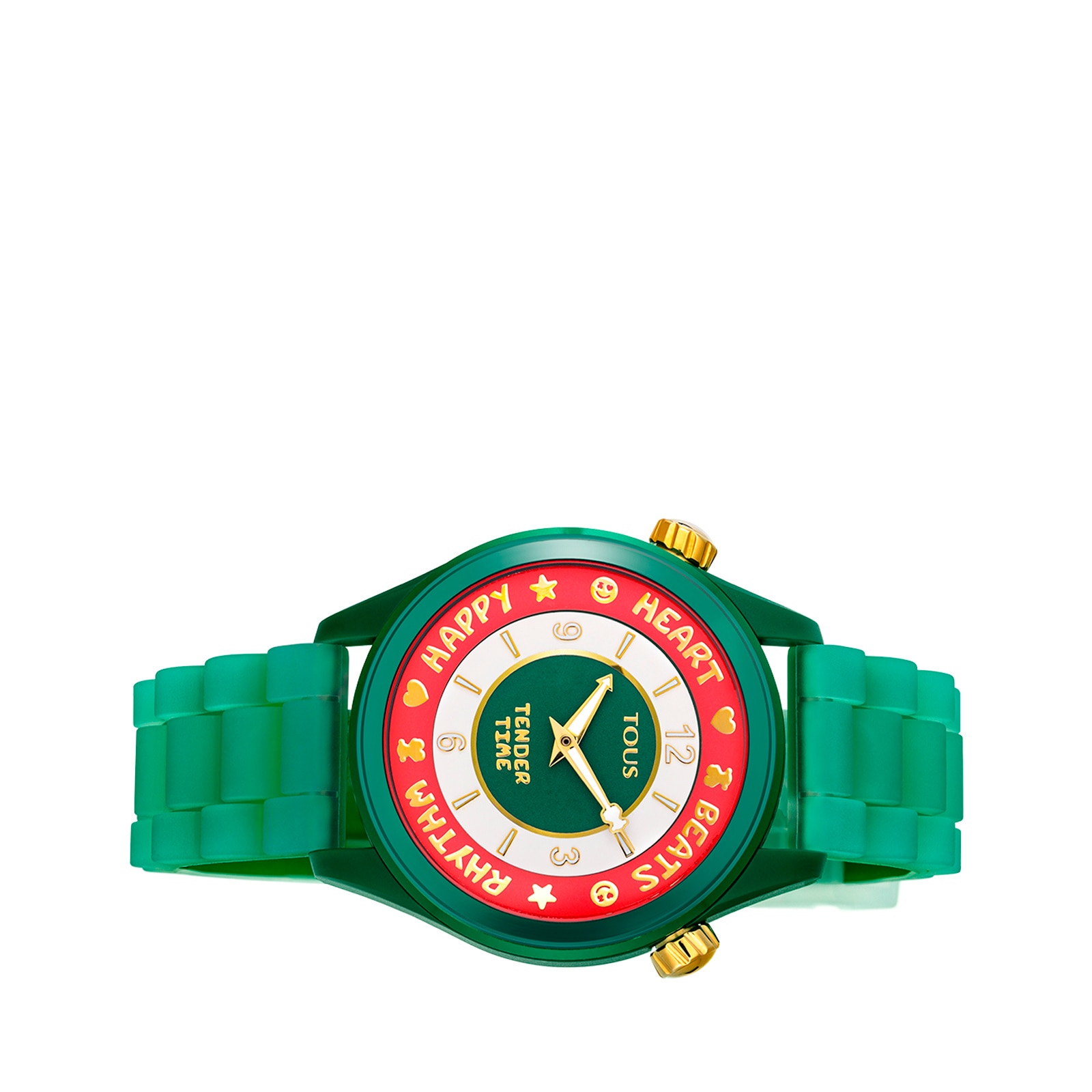 Steel TOUS Tender Time Watch with green silicone strap and green dial