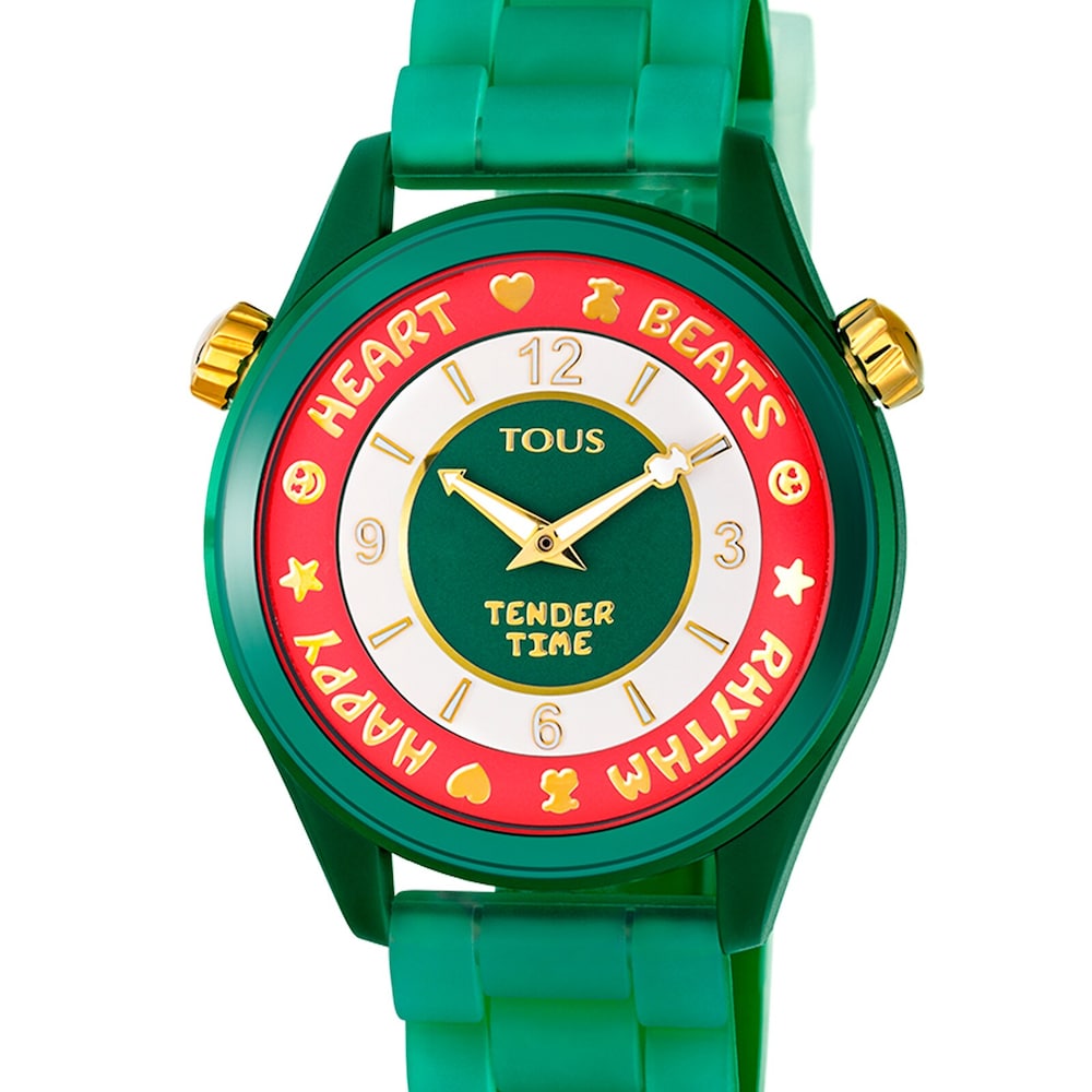 Reloj anal&oacute;gico TOUS Tender Time de acero con correa de silicona verde y esfera verde