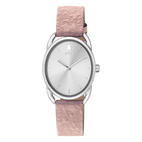 Reloj anal&oacute;gico Dai de acero con correa de piel Kaos rosa