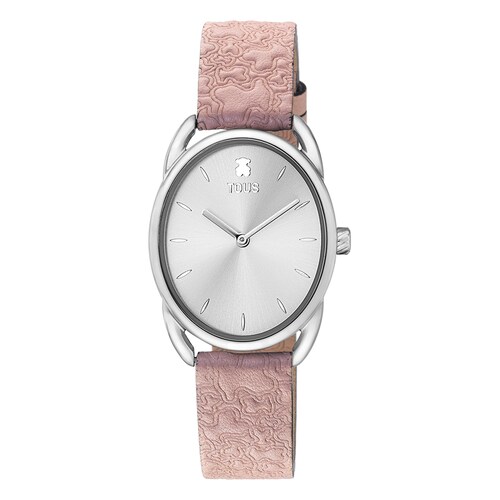 Reloj anal&oacute;gico Dai de acero con correa de piel Kaos rosa image number 0