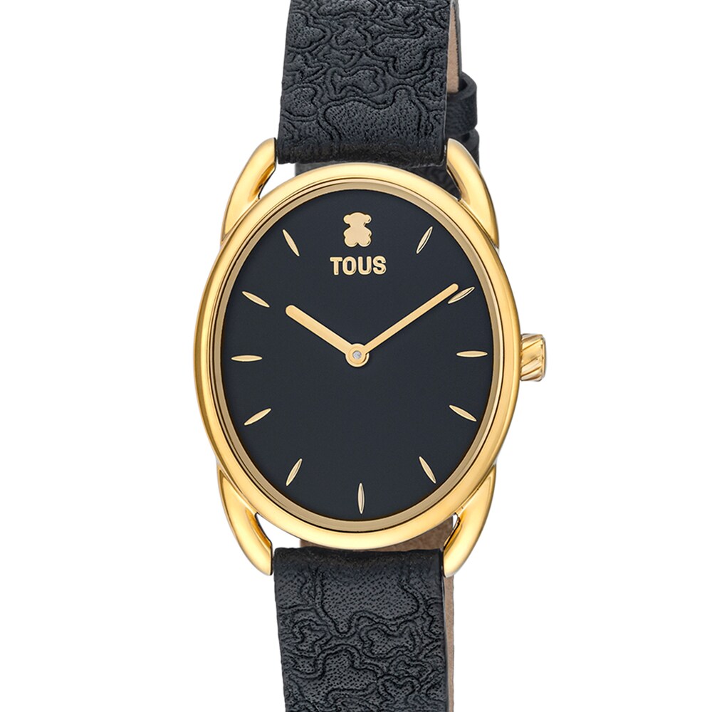Steel Dai Analogue watch with black leather Kaos strap image number 2