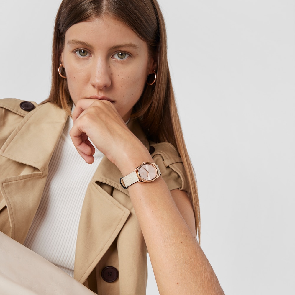 Reloj anal&oacute;gico Dai de acero con correa de piel Kaos beige