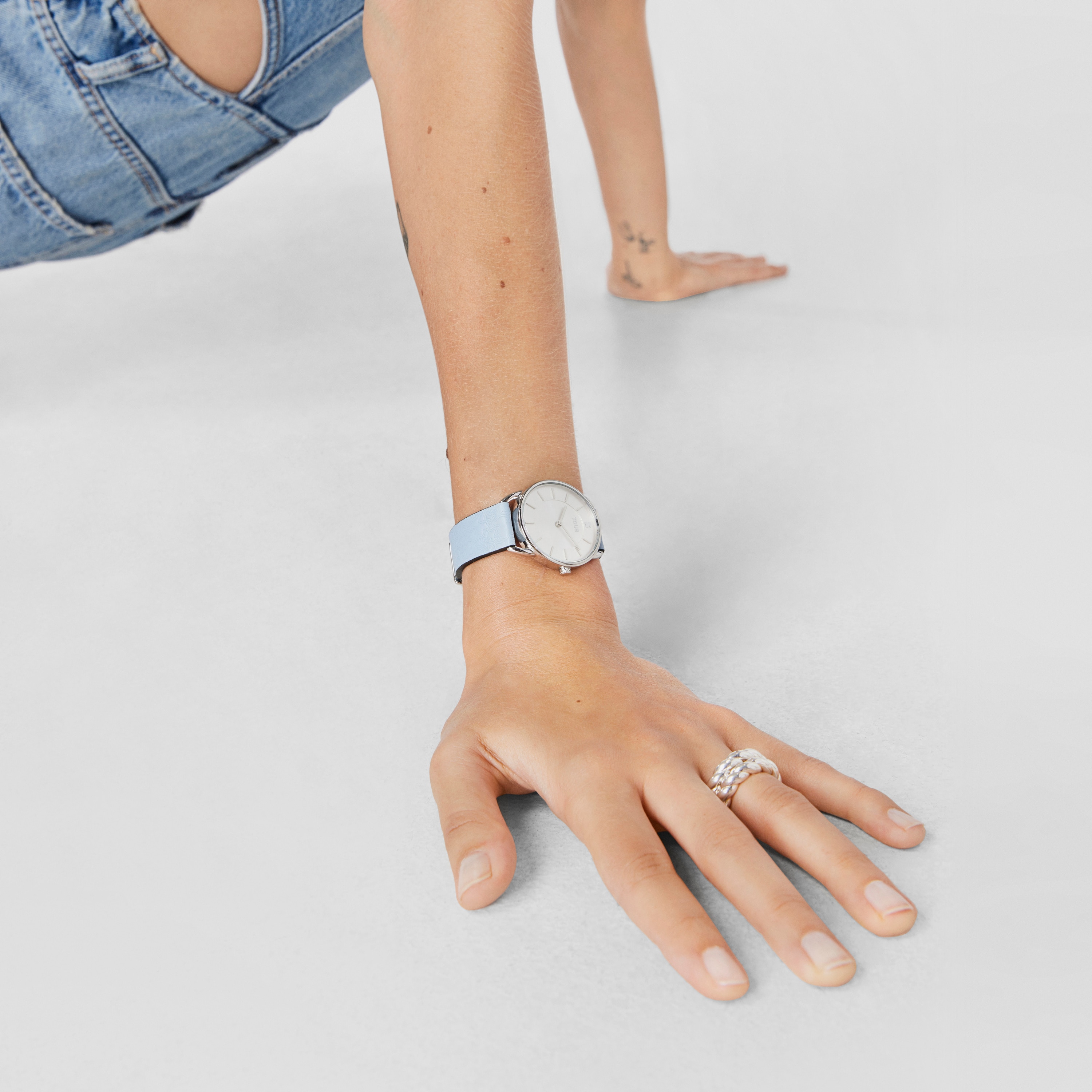 Steel Dai XL Analogue watch with blue leather Kaos strap