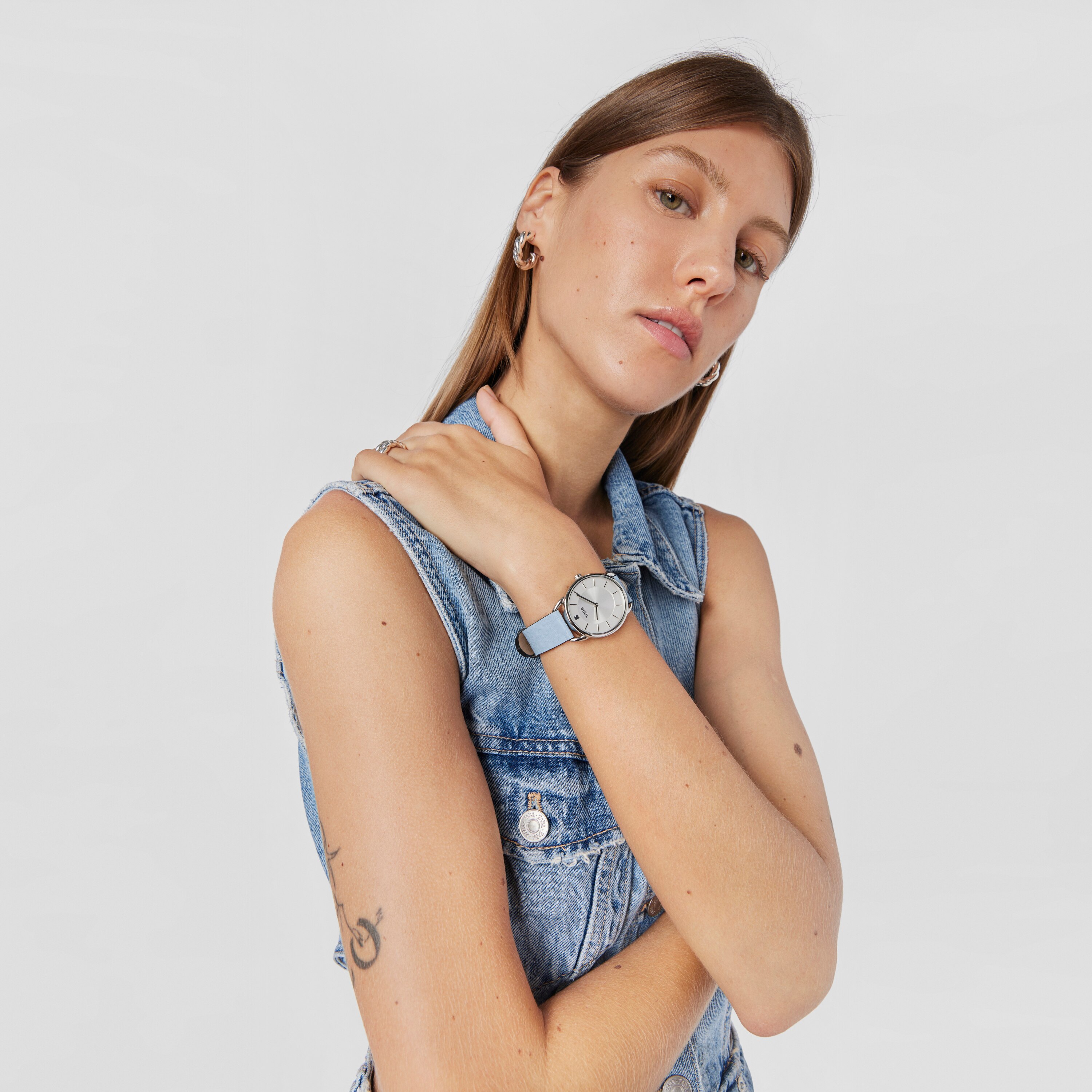 Steel Dai XL Analogue watch with blue leather Kaos strap