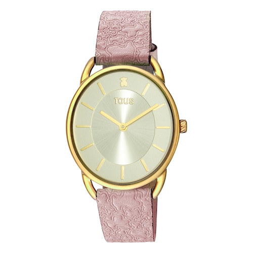 Steel Dai XL Analogue watch with pink leather Kaos strap image number 0