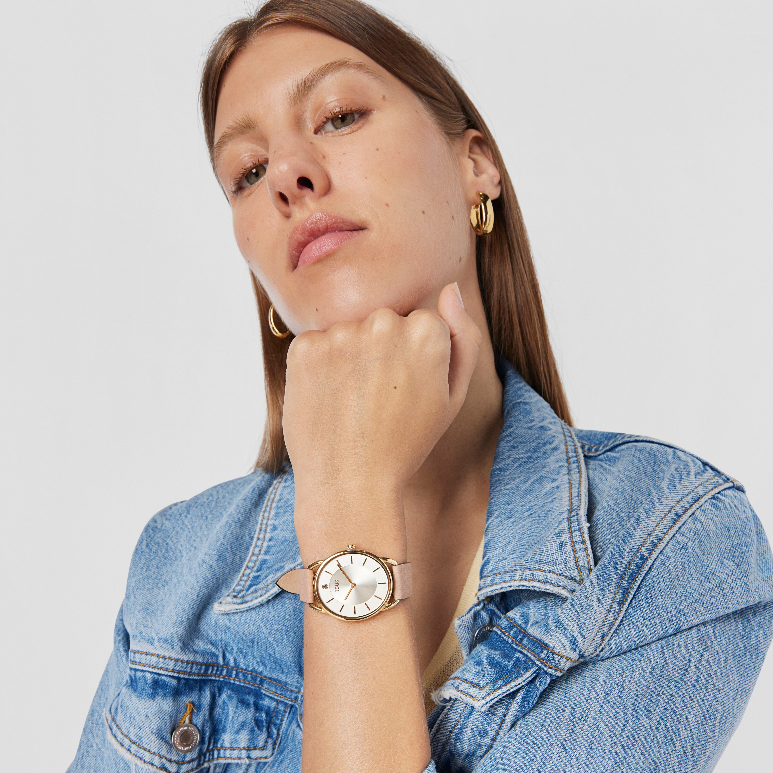 Steel Dai XL Analogue watch with pink leather Kaos strap