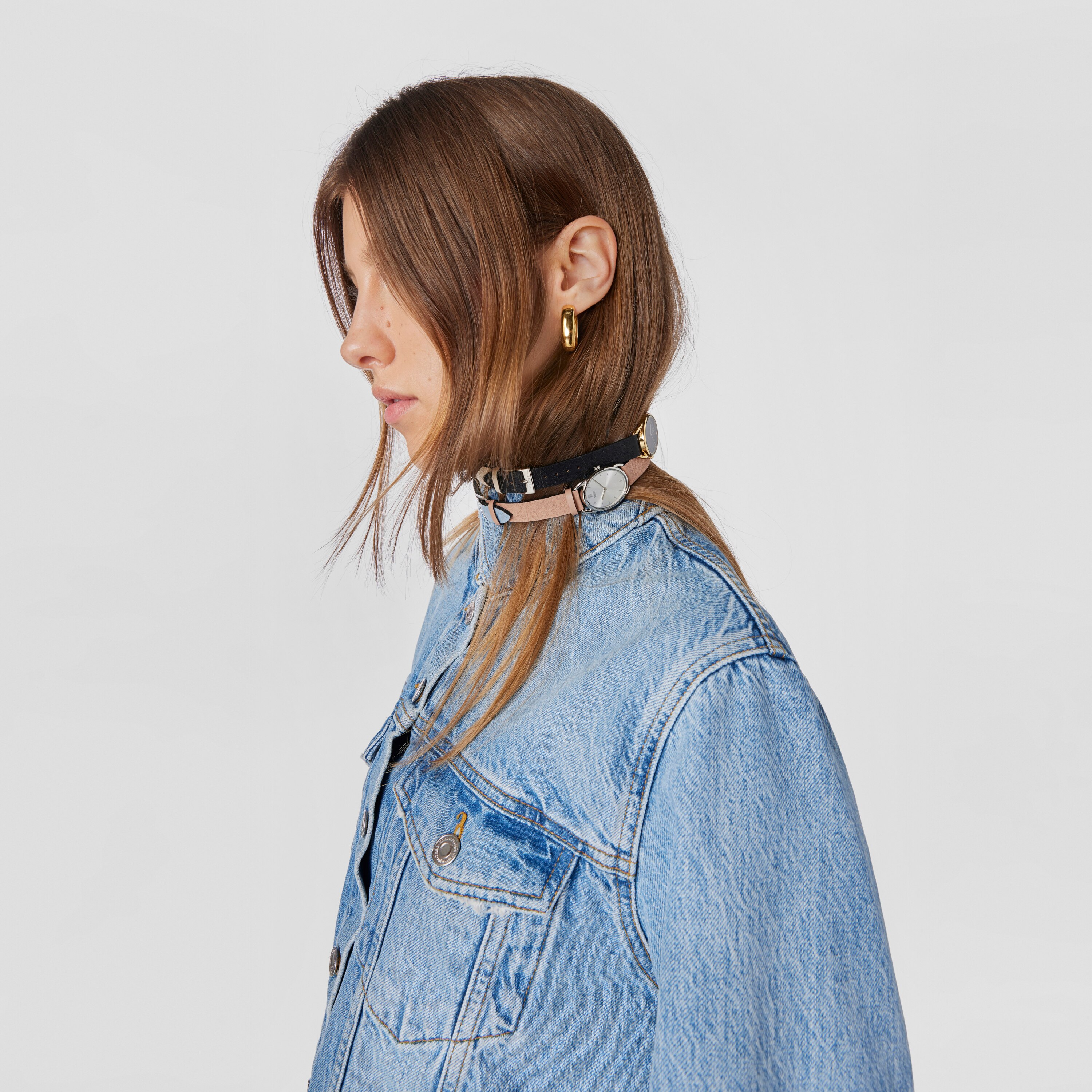 Steel Dai XL Analogue watch with pink leather Kaos strap