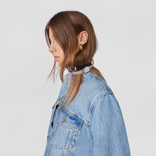 Rel&oacute;gio anal&oacute;gico Dai XL em a&ccedil;o com correia em pele Kaos rosa