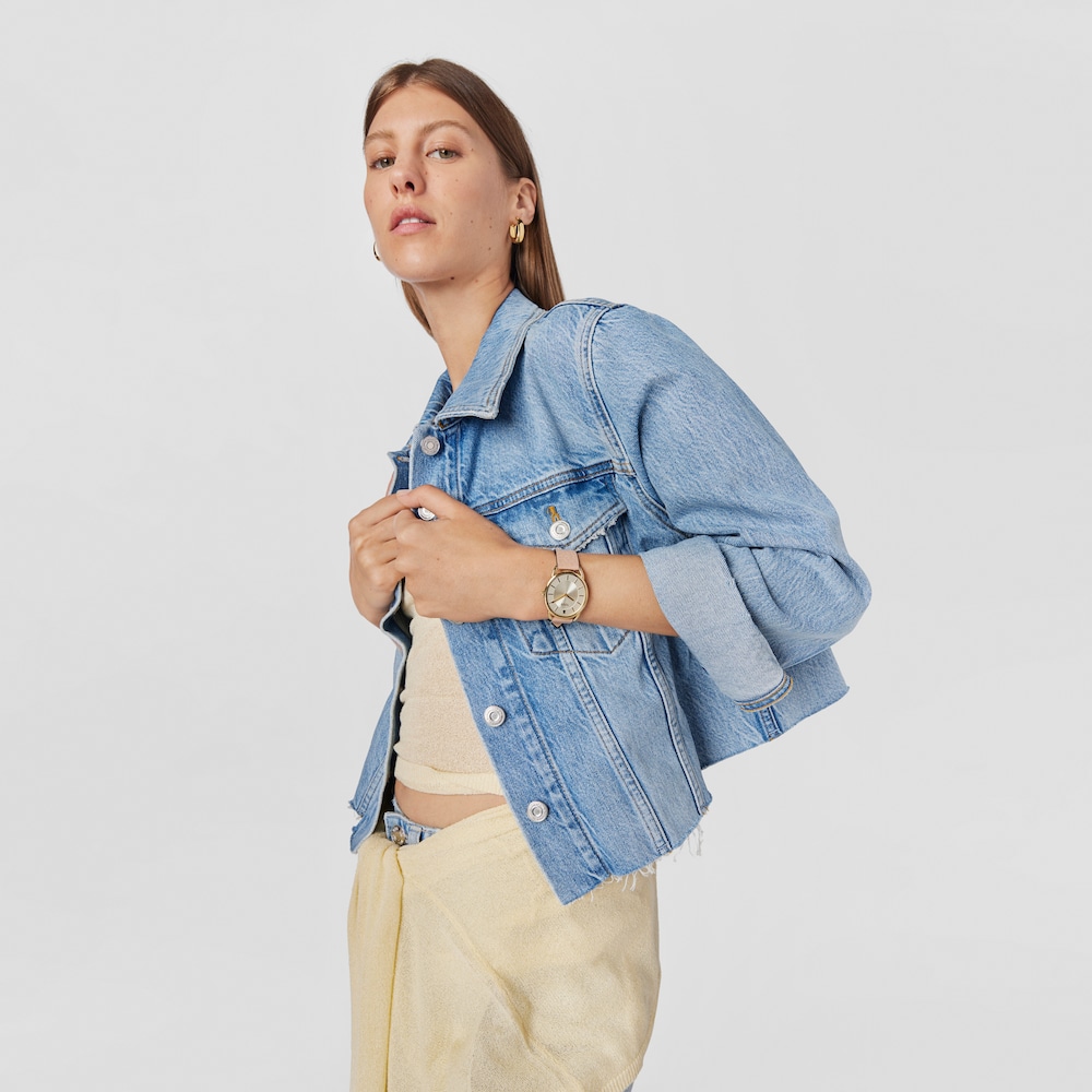 Rel&oacute;gio anal&oacute;gico Dai XL em a&ccedil;o com correia em pele Kaos rosa