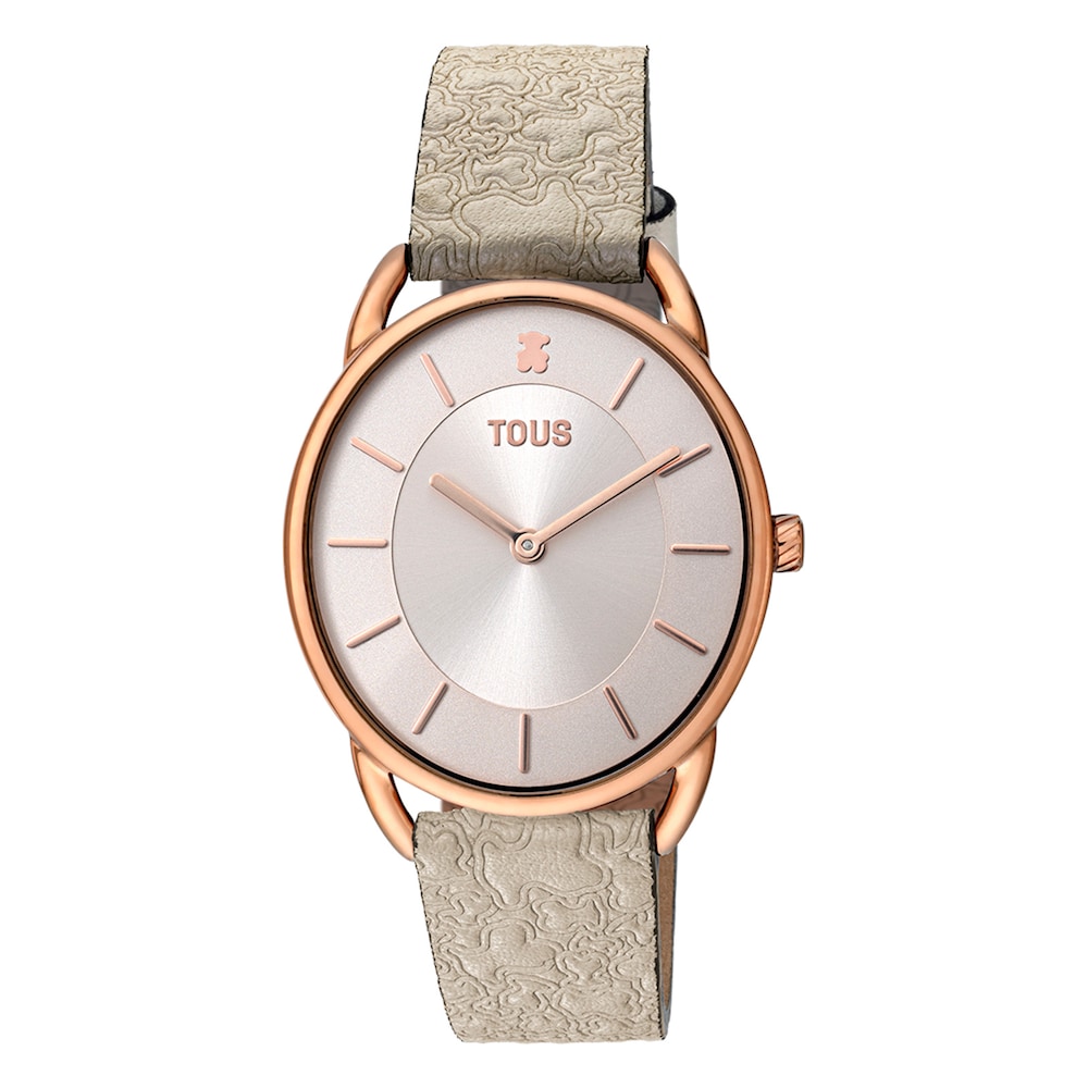 Reloj anal&oacute;gico Dai XL de acero con correa de piel Kaos beige