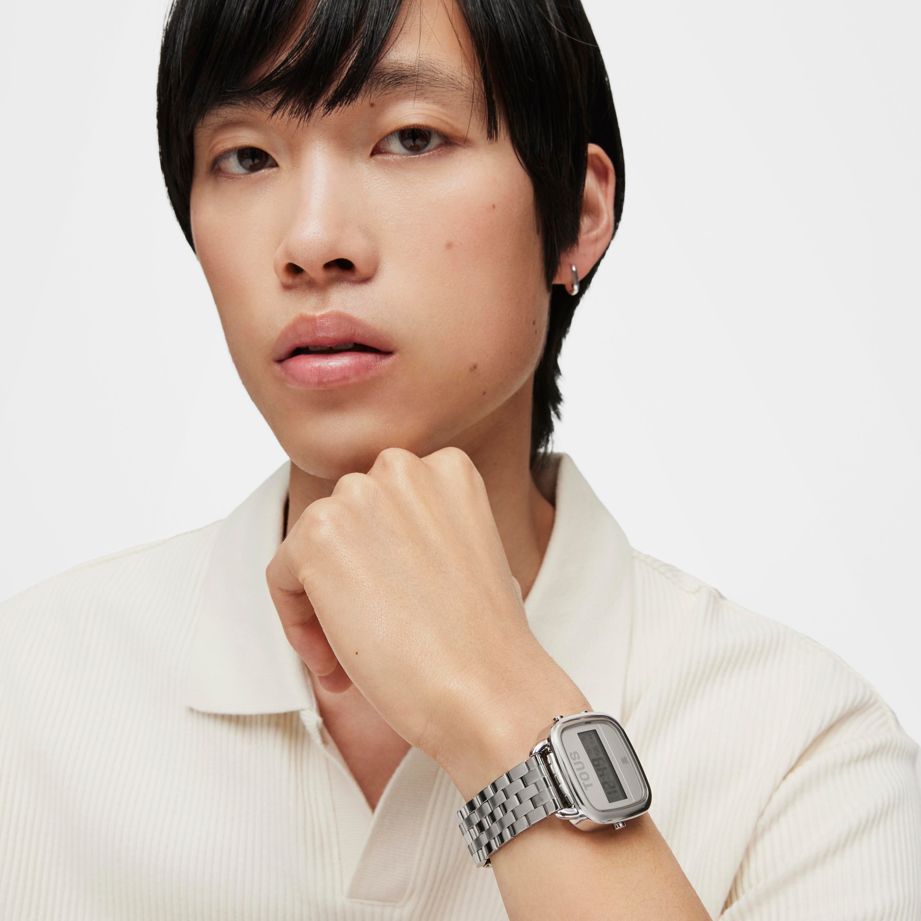 D-Logo Digital watch with steel strap