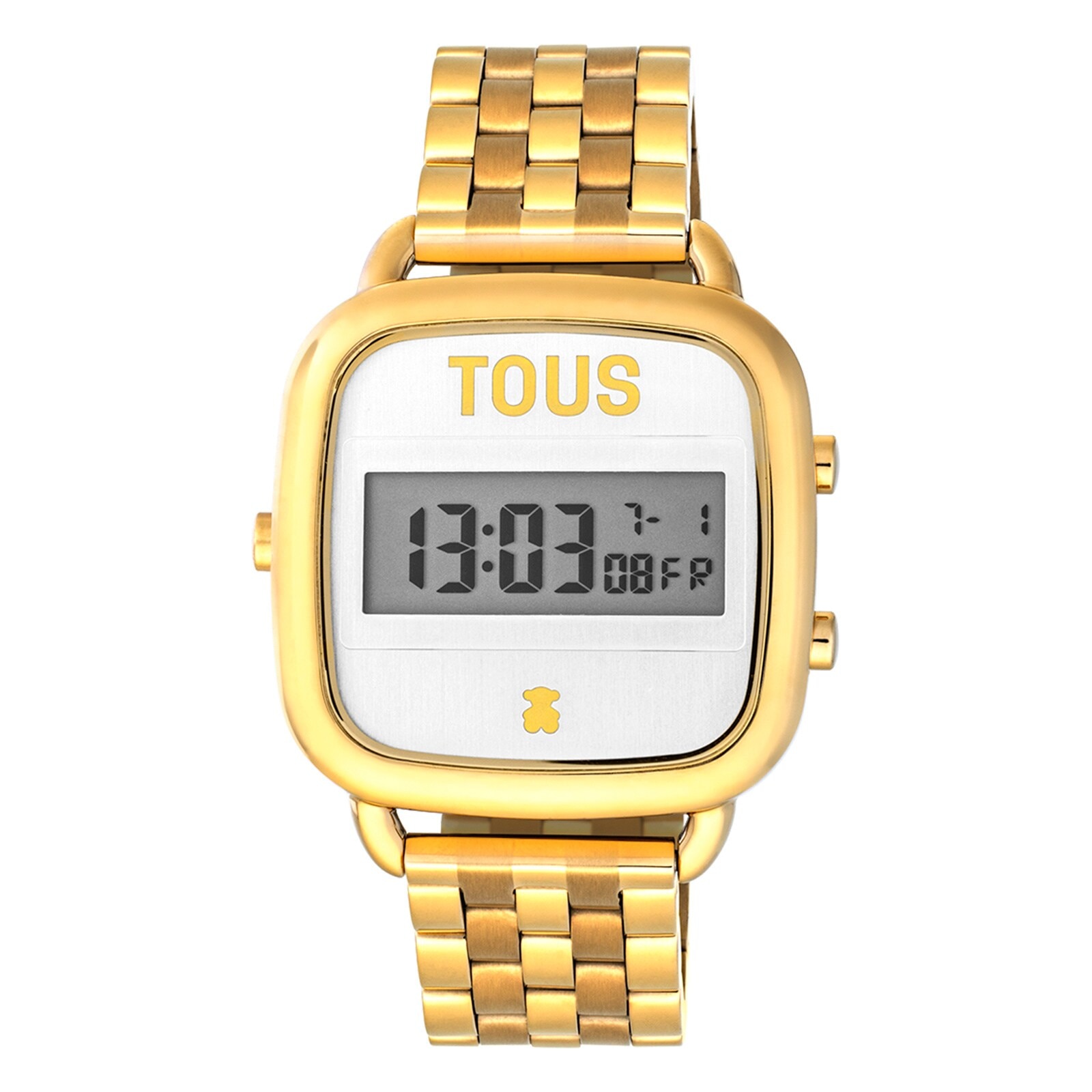 D-Logo Digital watch with gold colored IP steel strap