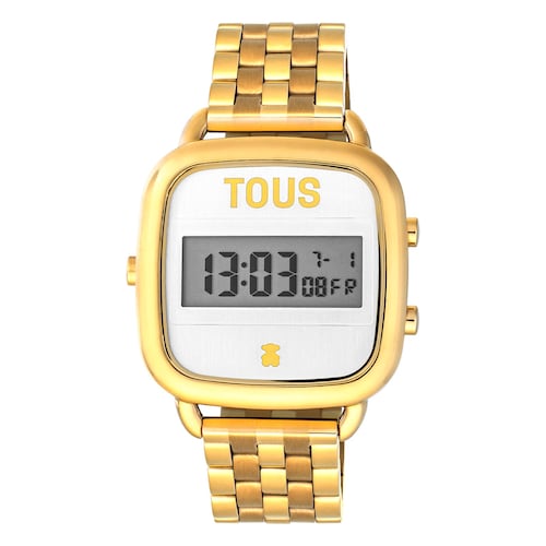 D-Logo Digital watch with gold colored IP steel strap