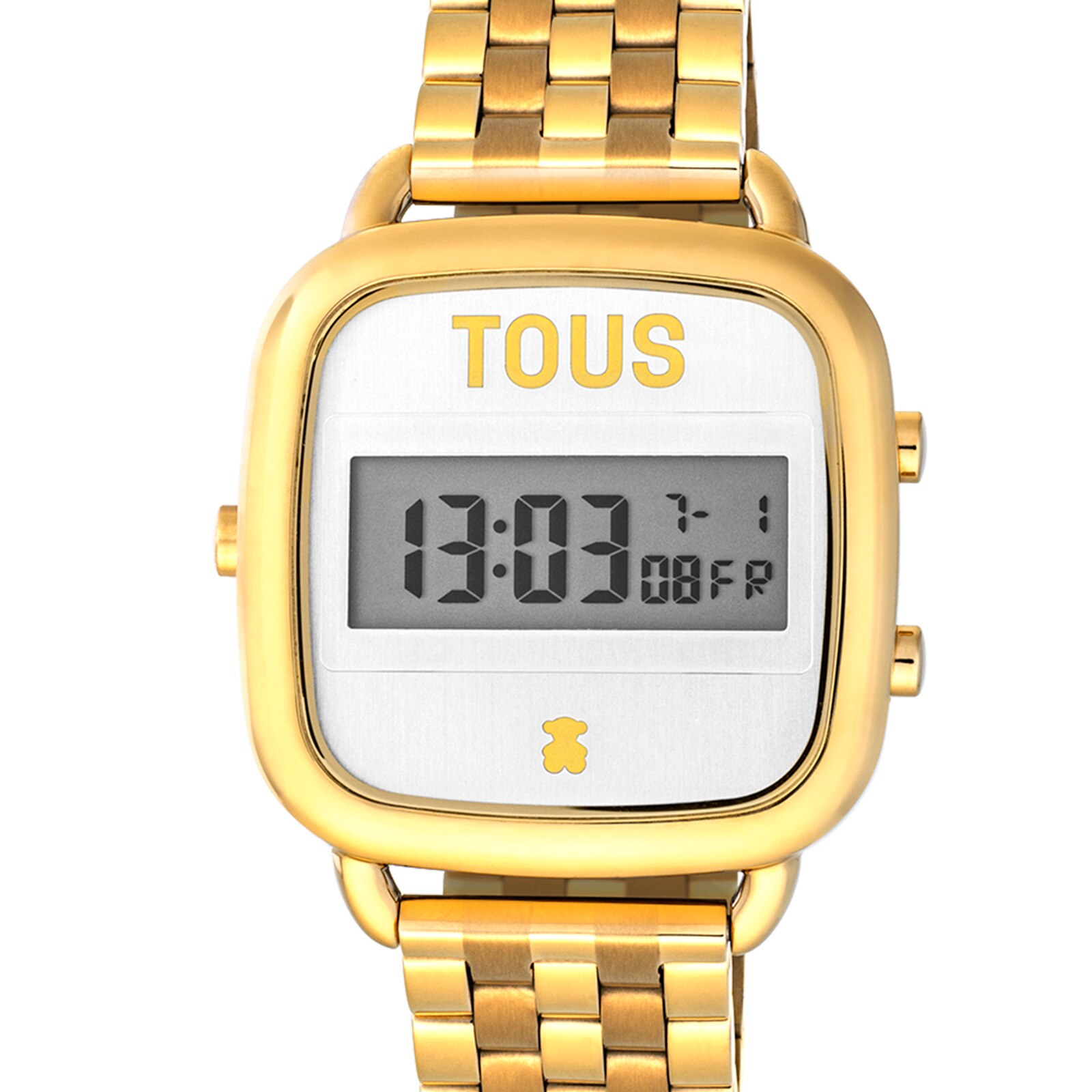 D-Logo Digital watch with gold colored IP steel strap