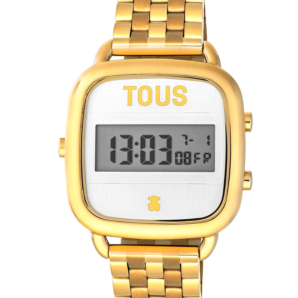 Reloj digital con brazalete de acero IP dorado D-Logo image number 2