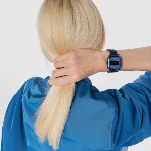 D-Logo Digital watch with blue IP steel strap