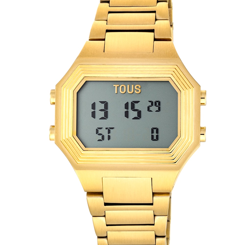 Reloj digital con brazalete de acero IP dorado Emerald