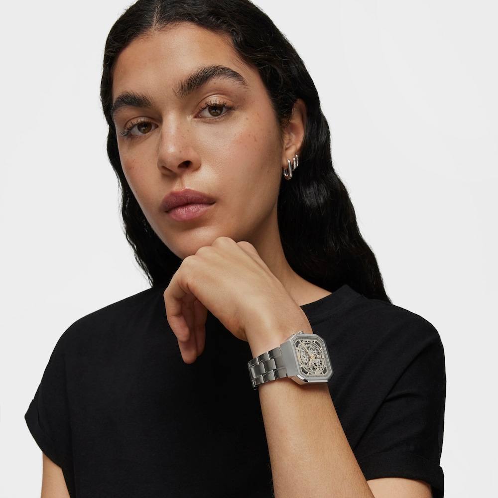 Rel&oacute;gio anal&oacute;gico D-Bear com correia em a&ccedil;o