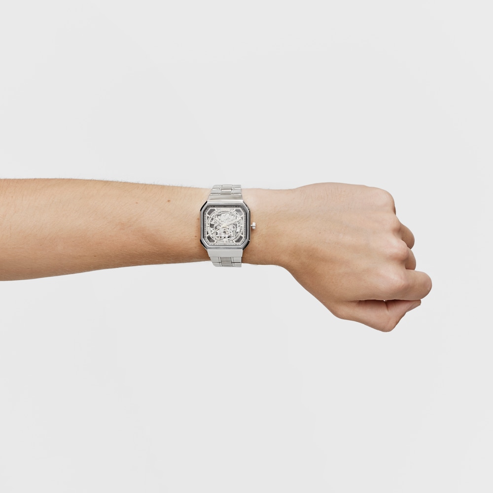 Rel&oacute;gio anal&oacute;gico D-Bear com correia em a&ccedil;o