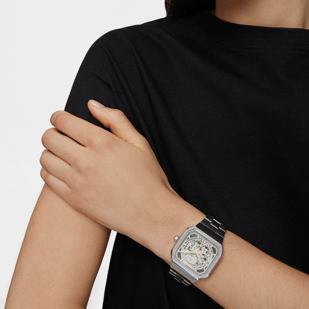 Rel&oacute;gio anal&oacute;gico D-Bear com correia em a&ccedil;o