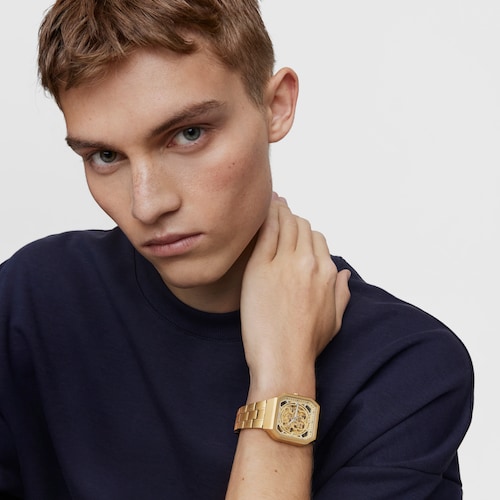 Reloj analógico automático con brazalete de acero IP dorado D-Bear