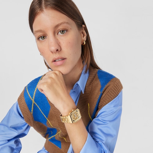 Reloj analógico automático con brazalete de acero IP dorado D-Bear