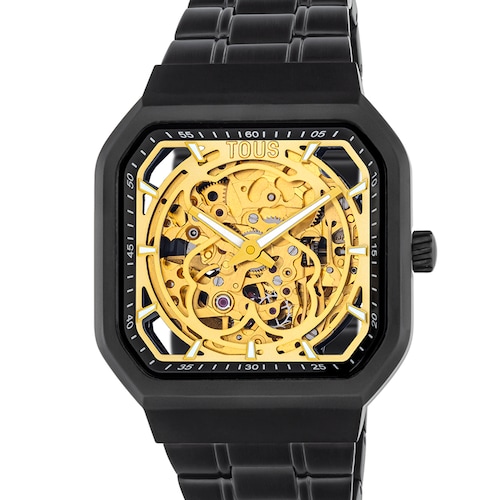 D-Bear Analogue watch with black IP steel strap