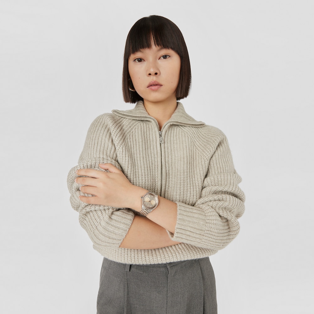 Reloj anal&oacute;gico multifunci&oacute;n con brazalete de acero y acero IP rosado T-Bear