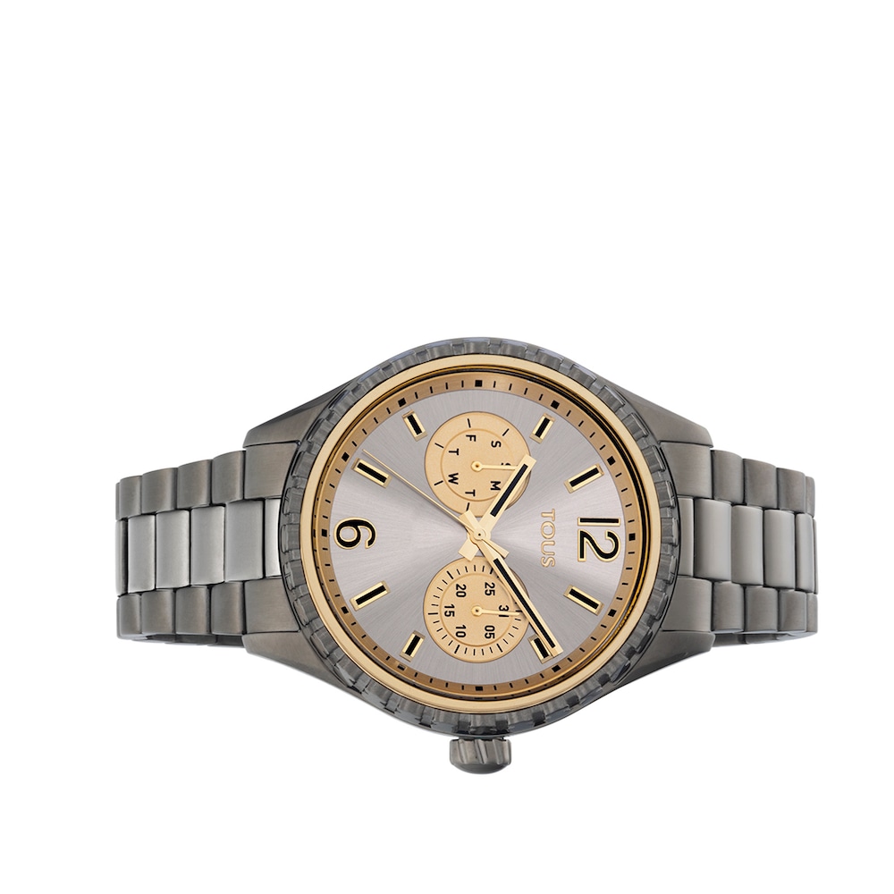 Reloj anal&oacute;gico multifunci&oacute;n con brazalete de acero IP gris y acero IP dorado T-Bear
