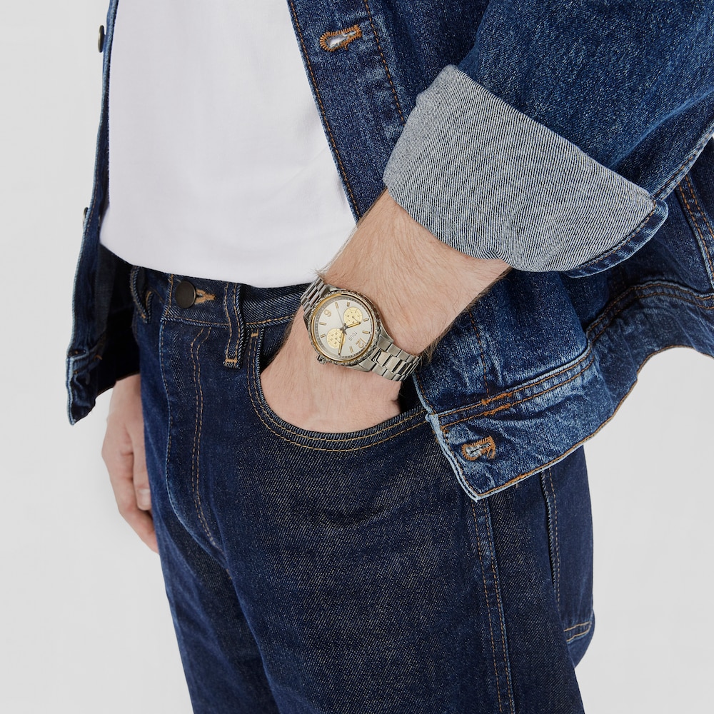 Reloj anal&oacute;gico multifunci&oacute;n con brazalete de acero IP gris y acero IP dorado T-Bear