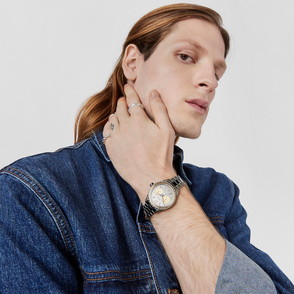 Reloj anal&oacute;gico multifunci&oacute;n con brazalete de acero IP gris y acero IP dorado T-Bear