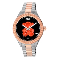 Reloj smartwatch con brazalete de acero y acero IP rosado T-Bear Connect
