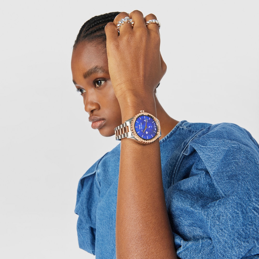 Reloj smartwatch con brazalete de acero y acero IP rosado T-Bear Connect