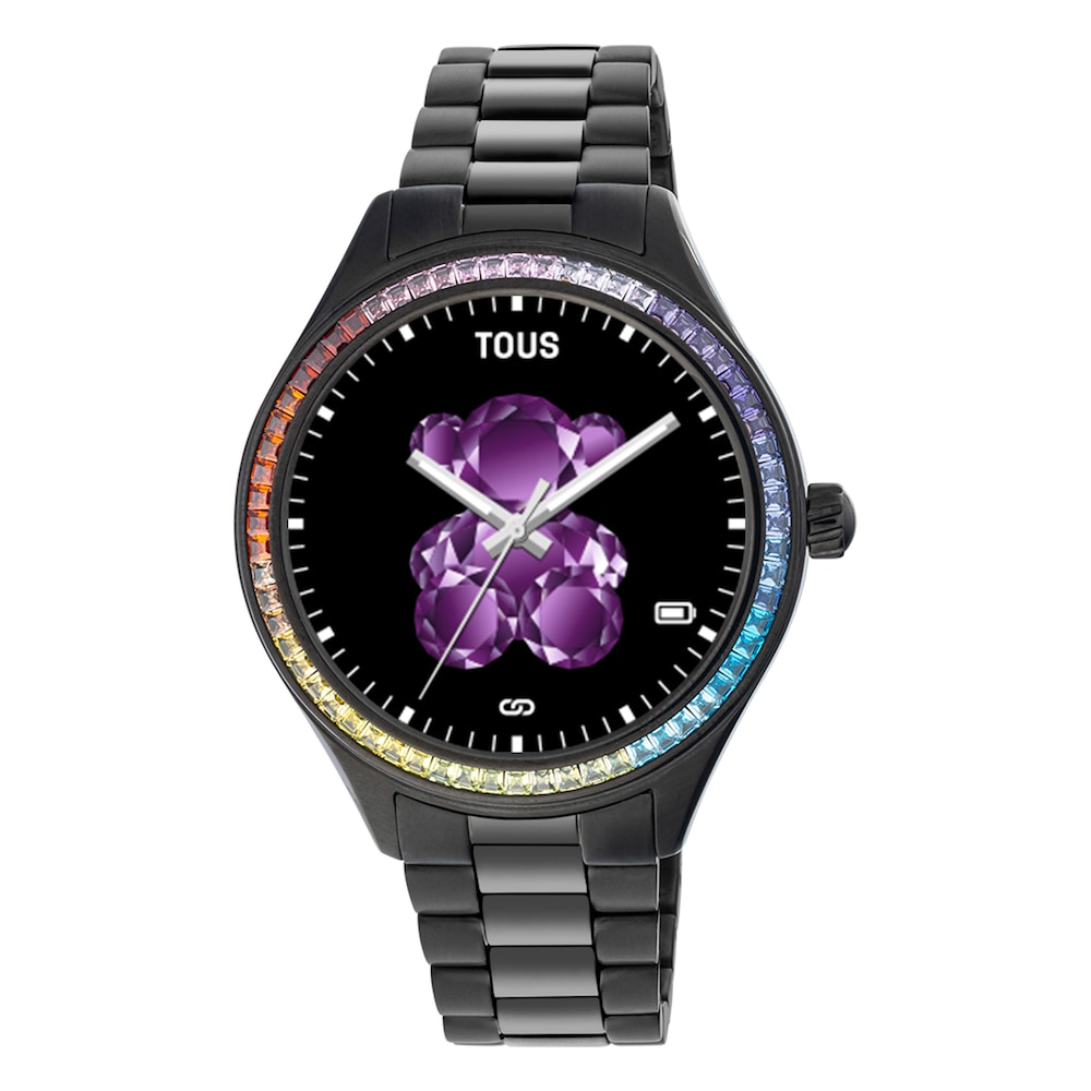Reloj smartwatch con brazalete de acero IP Negro y zirconias rainbow T-Shine Connect image number 0