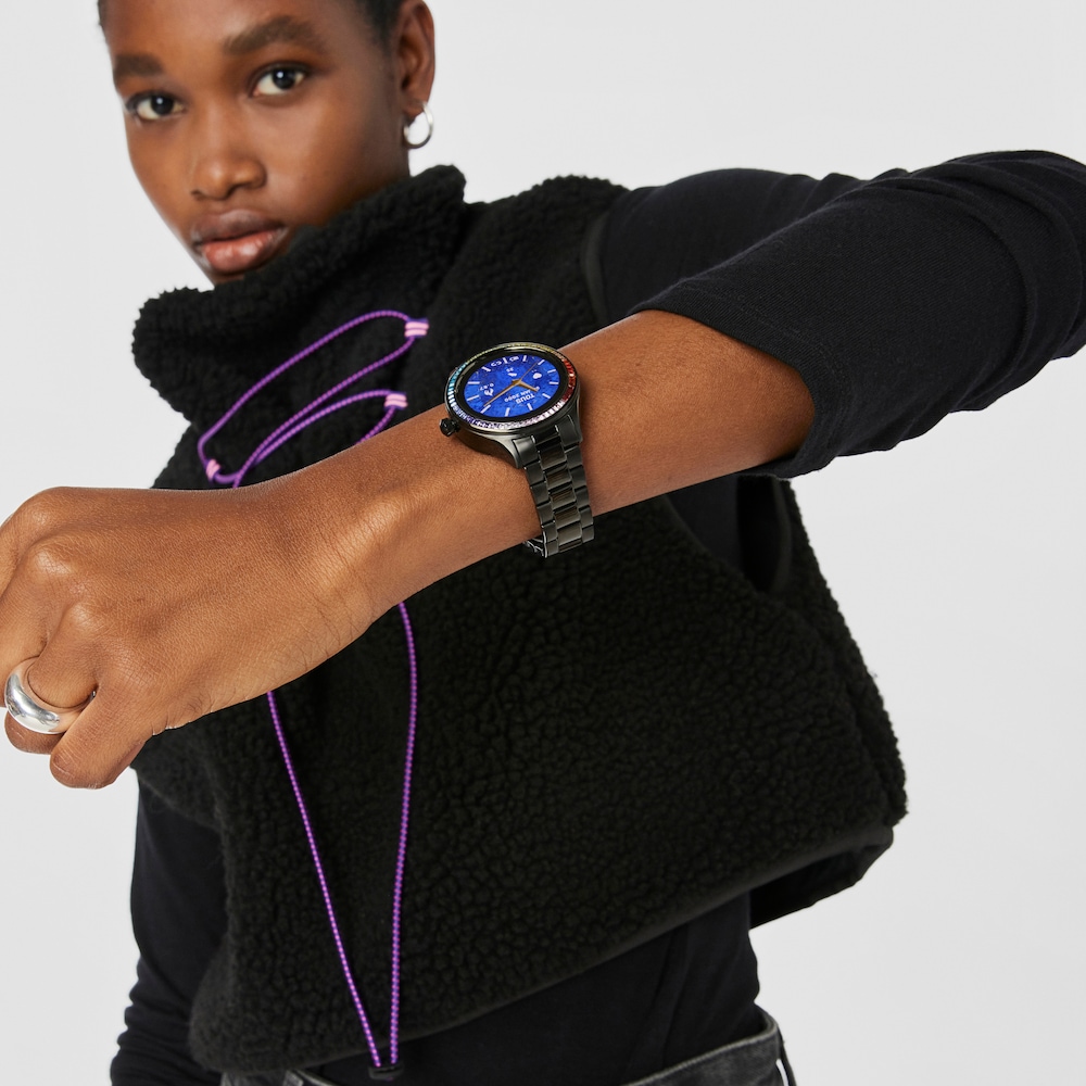 Smartwatch T-Shine Connect z paskiem z czarnej stali IP z tęczowymi cyrkoniami